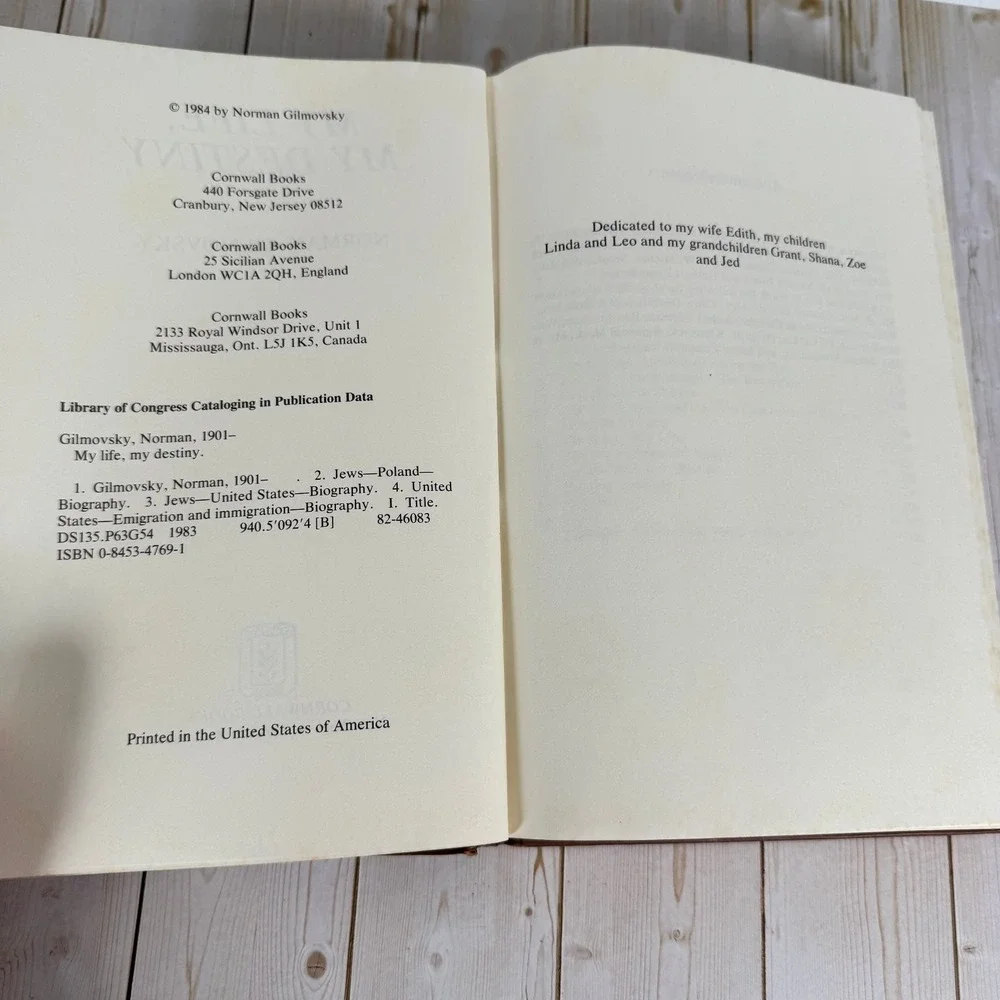 My Life, My Destiny Norman Gilmovsky 1983 Signed Autobiography Jewish History
